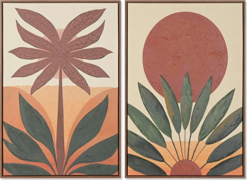 Tableau Tropical Grand Format 63x93cm Vert Orange Design Colonial Set 2