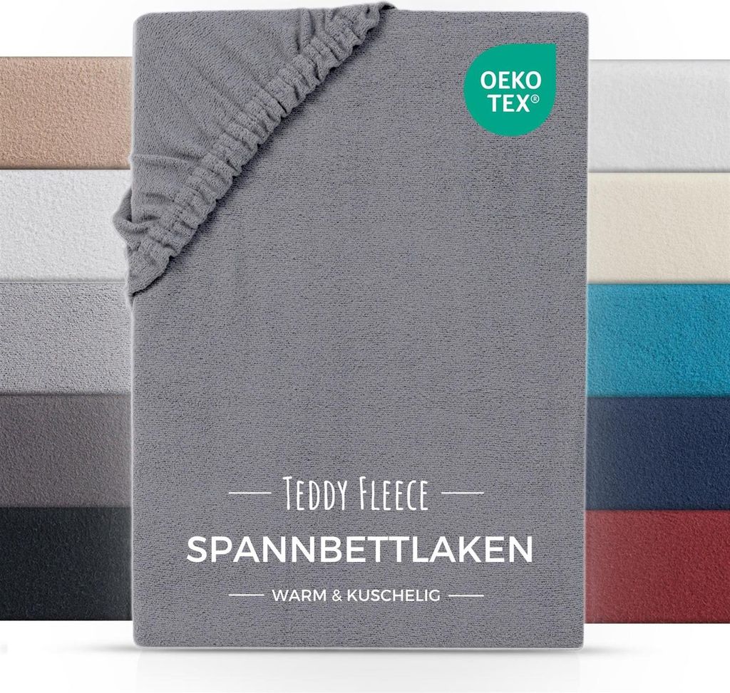 Teddy Fleece Winter Spannbettlaken 90x200 cm Bettlaken Grau