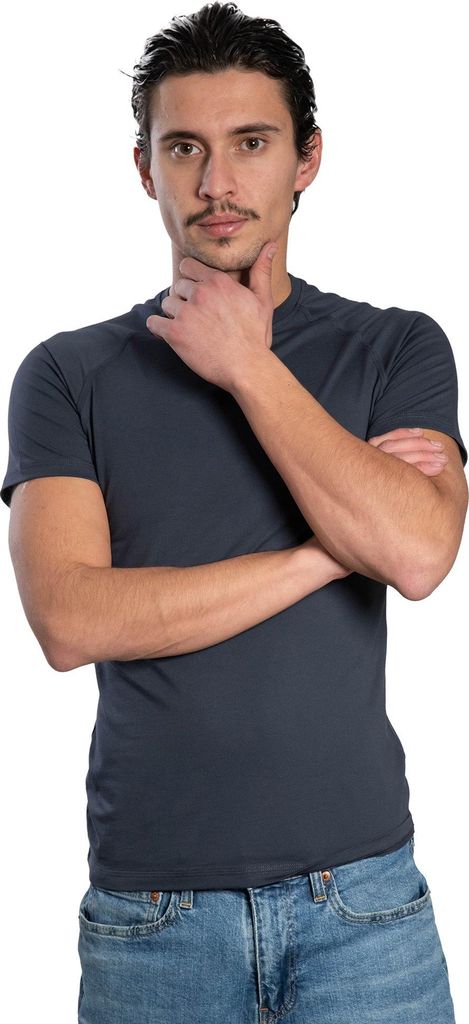 Herren T-Shirt Baumwolle Stretch – Slim Fit Raglan Kurzarm, Rundhals, S–XXL , Anthrazit