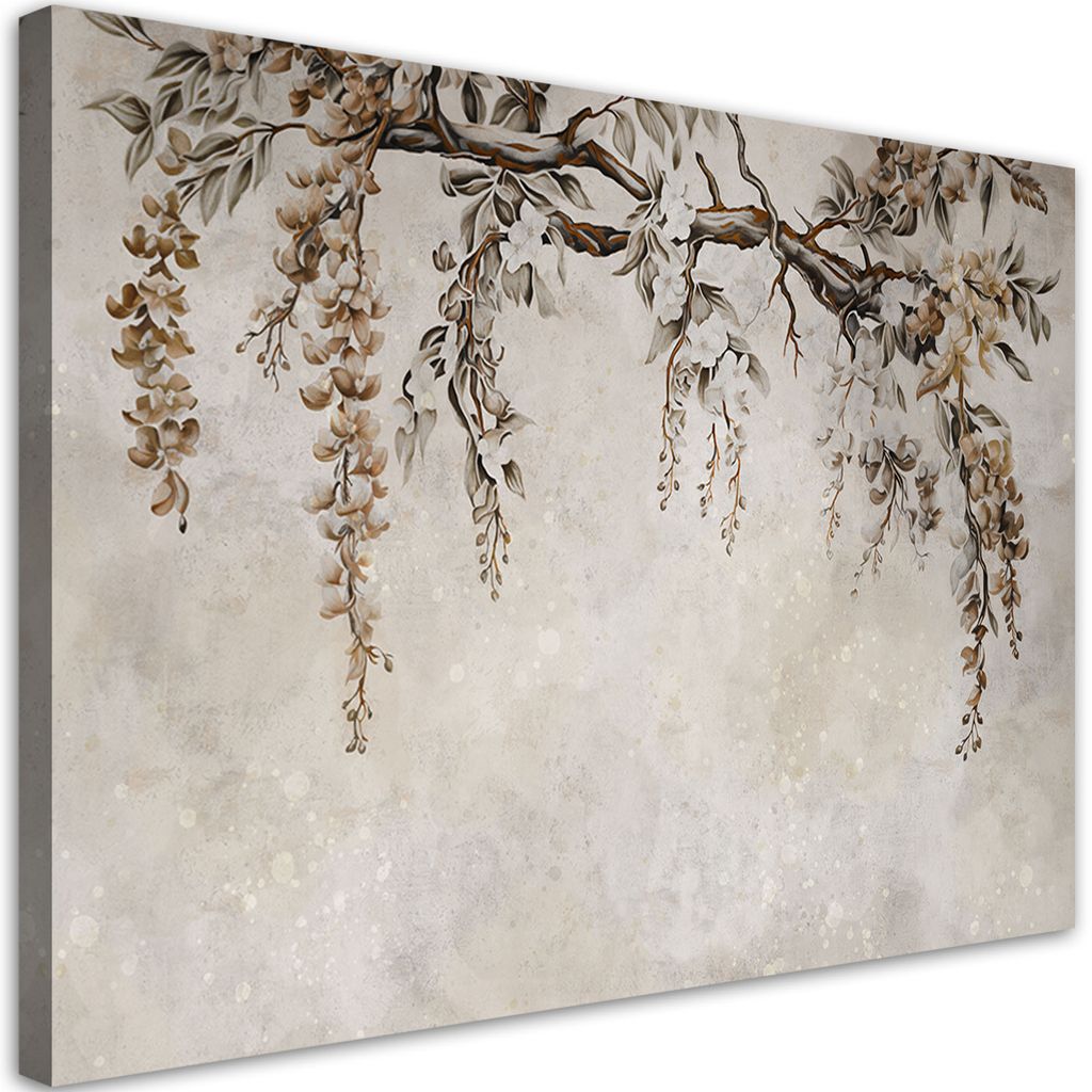Leinwandbild Baumelnde Akazienblüten 90x60 Feeby Beige bild für die wand bereit zum aufhängen