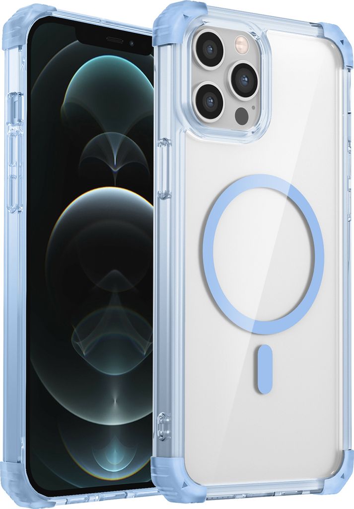 Magnetisch Hülle für iPhone 12 Pro Max Kompatibel mit Magsafe Stoßfest Militärschutz Transparente Handyhülle Blau
