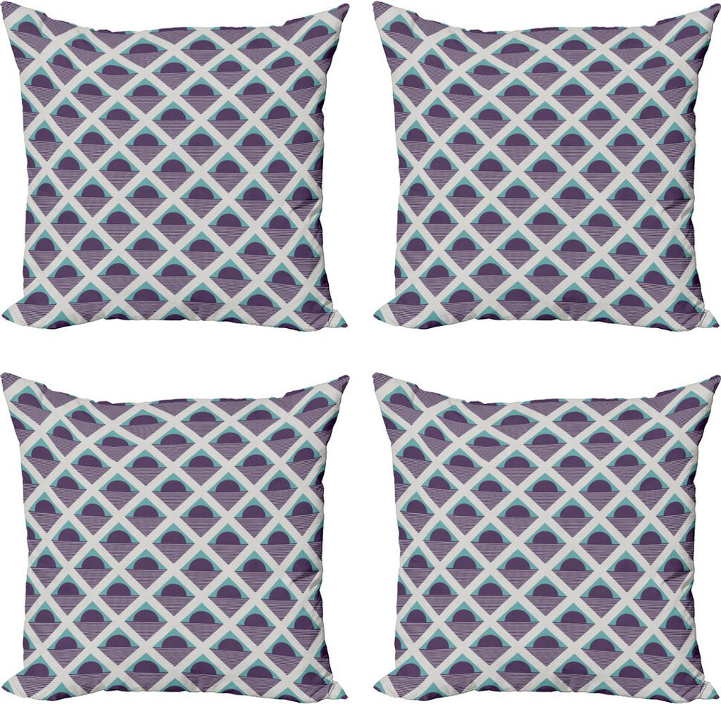 ABAKUHAUS Abstrakt Kissenbezug Set (4 Stück), Quadrate Kreise Stripes, Moderner Doppelseitiger Digitaldruck, 50 cm x 50 cm, Blassblau Aubergine