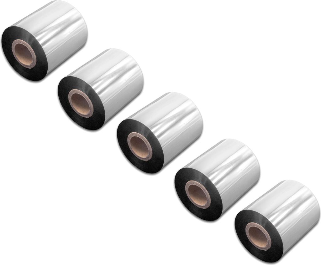 vhbw 5x Thermotransfer-Band kompatibel mit Bixolon Samsung SLP-TX403, SLP-TX400 Drucker Etikettendrucker, Wischfest, 70 mm x 300 m, Wachs Harz Schwarz