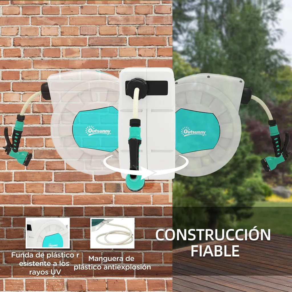 Enrouleur de tuyau automatique 25m avec rotation à 180° pour jardin - 5