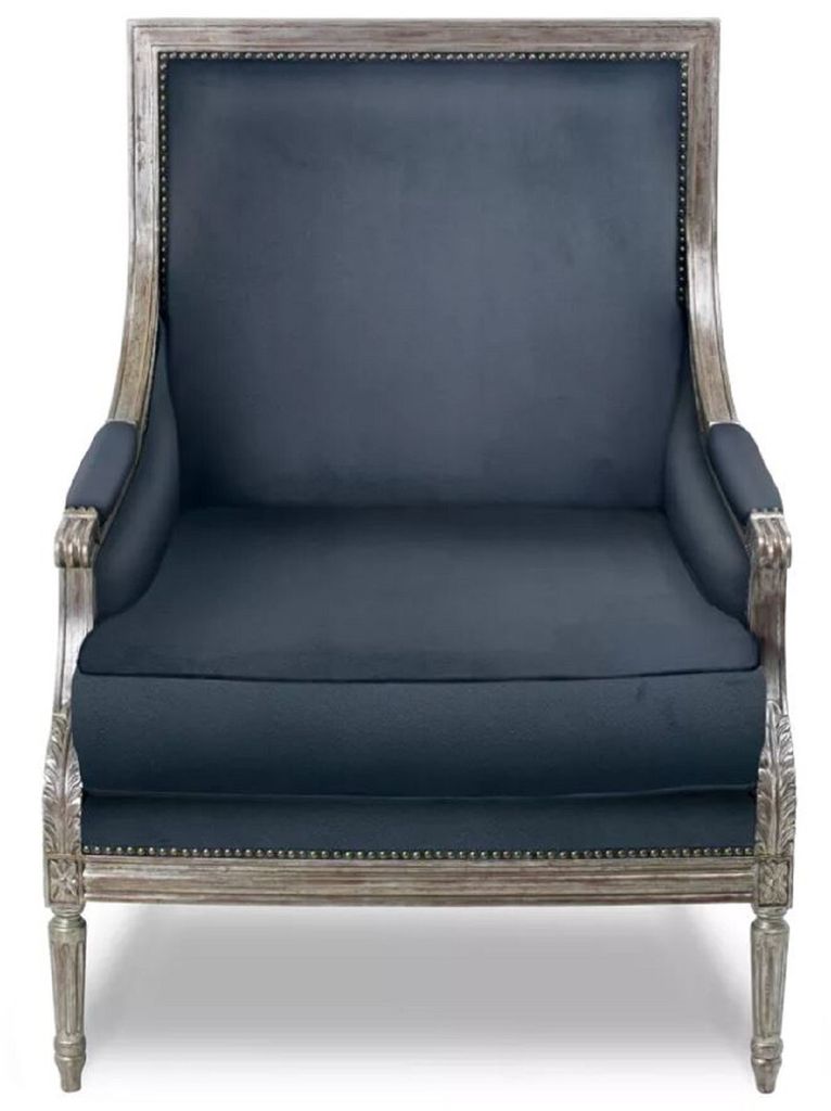 Casa Padrino Luxus Barock Wohnzimmer Sessel Blau / Antik Silber - Barock Wohnzimmer Möbel