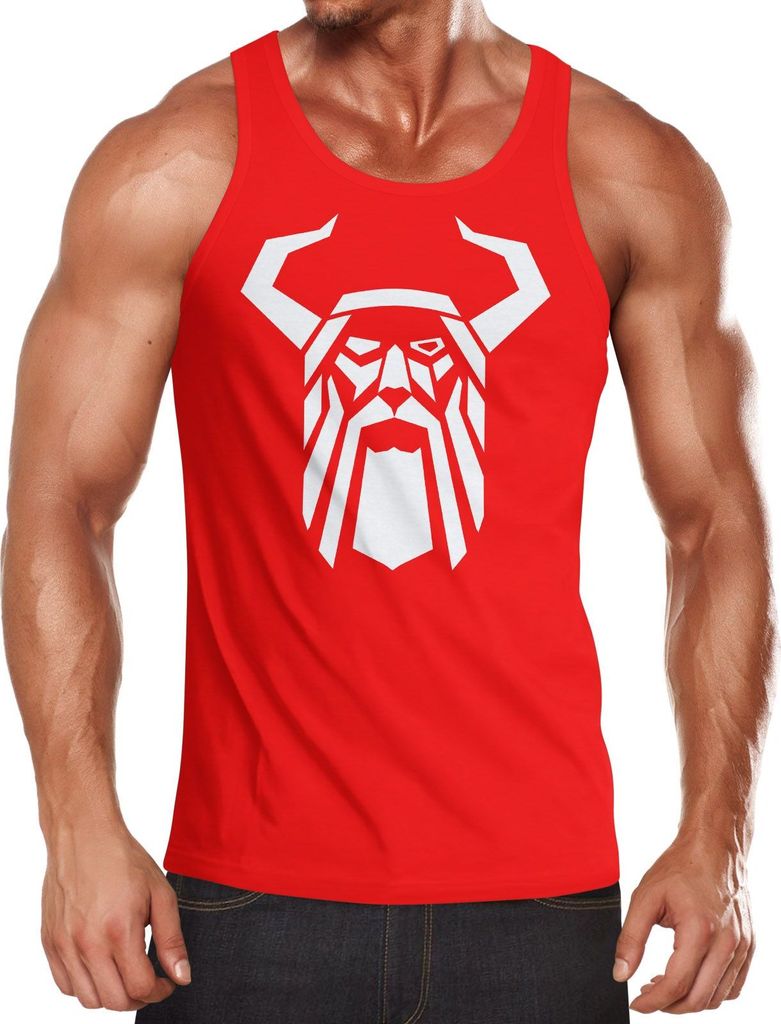 Herren Tank-Top Odin Helm Krieger Valhalla Fashion Streetstyle Muskelshirt Muscle Shirt Neverless rot S