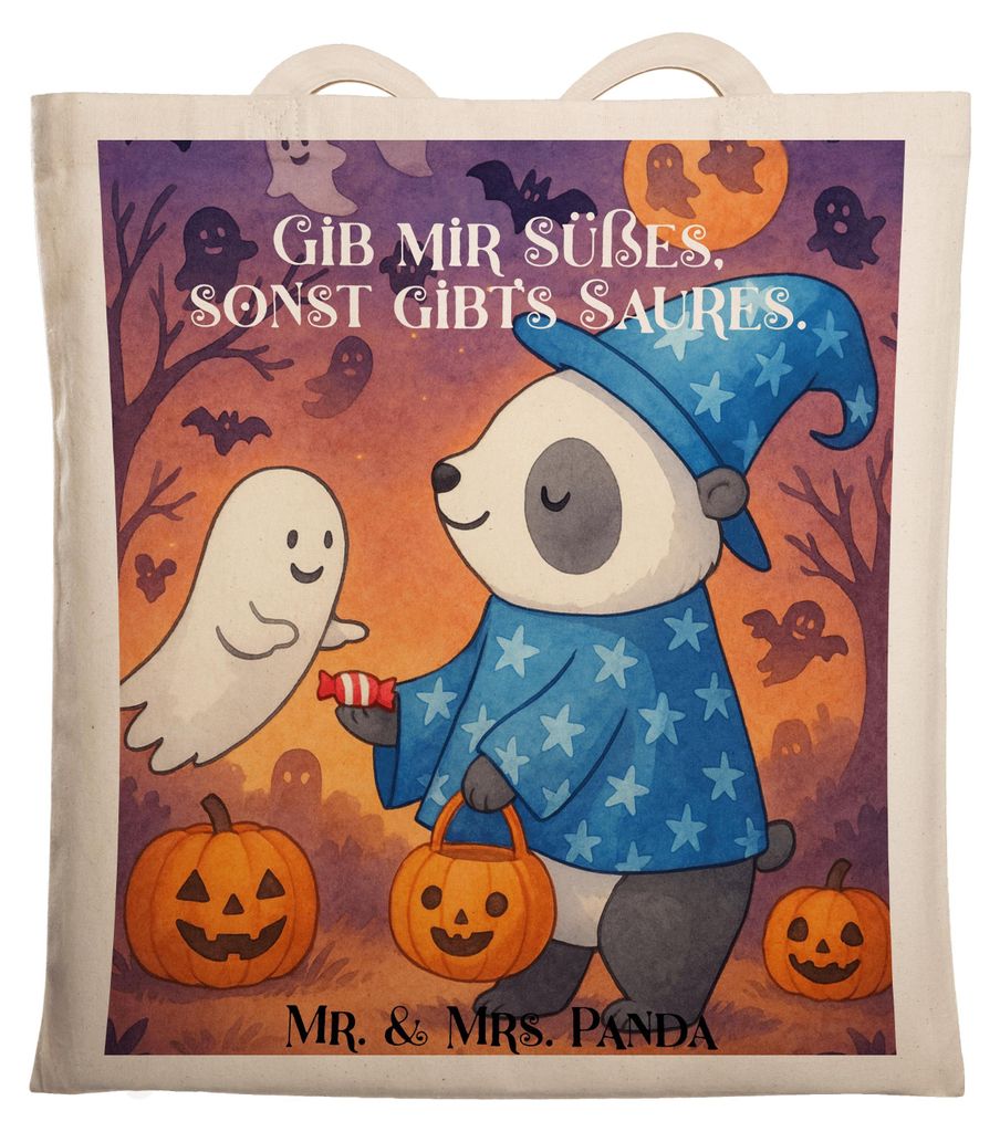 Mr. & Mrs. Panda Schultasche Panda Zauberer Design - Weiß - Geschenk, Jutebeutel, Trick Or Treat, Shopping Tasche, Büchertasche, Tote Bag, Laptop...