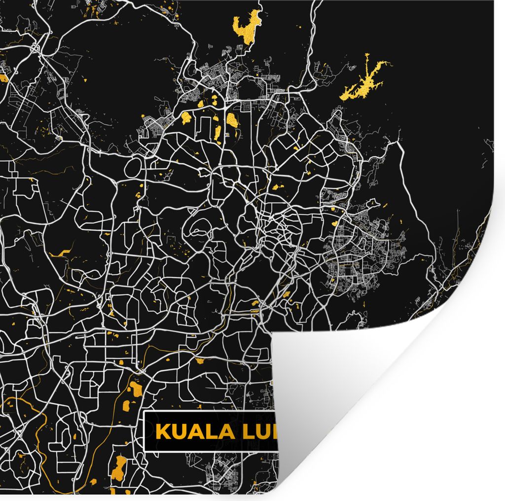 MuchoWow Wandtattoo Wandsticker Wandaufkleber Kuala Lumpur - Stadtplan - Gold - Karte 30x30 cm Selbstklebend und Repositionierbar - Repositionier...
