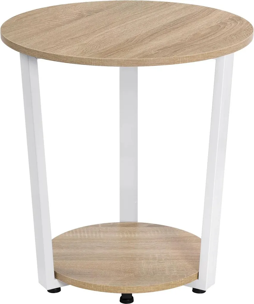 Table d'appoint ronde 2 niveaux en bois et métal - Meuble de salon polyvalent
