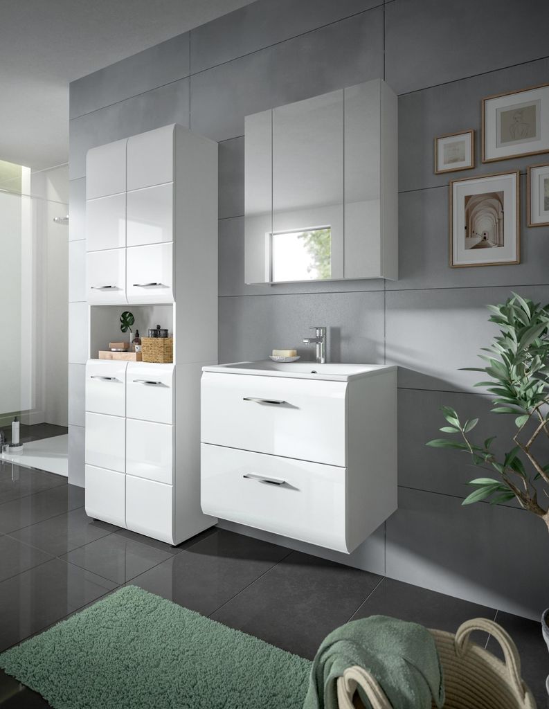 Badezimmer-Set >Ice< in Weiß / Weiß Hochglanz - 135x185x46cm (BxHxT)