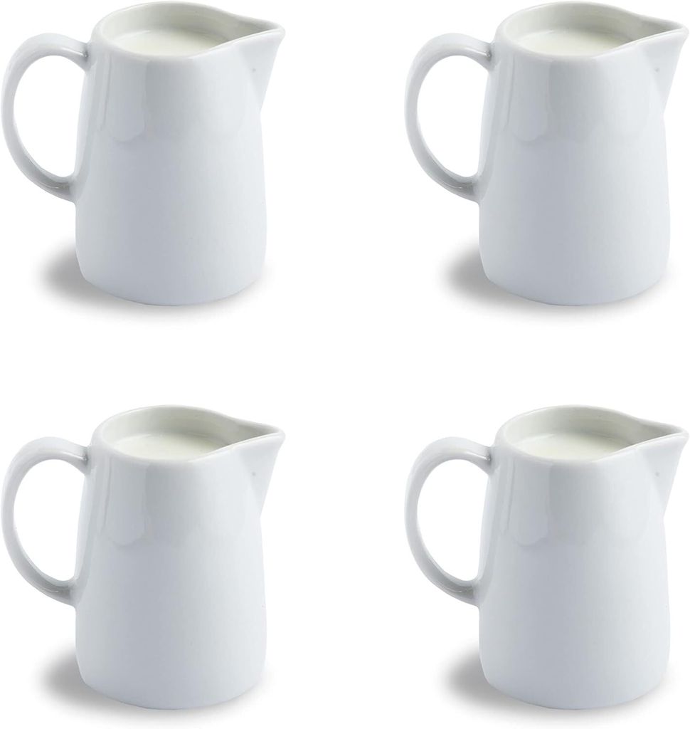 4er Set Milchkännchen, 0,15 Liter Fassungsvermögen, Porzellan, weiß, 8,3 cm Höhe