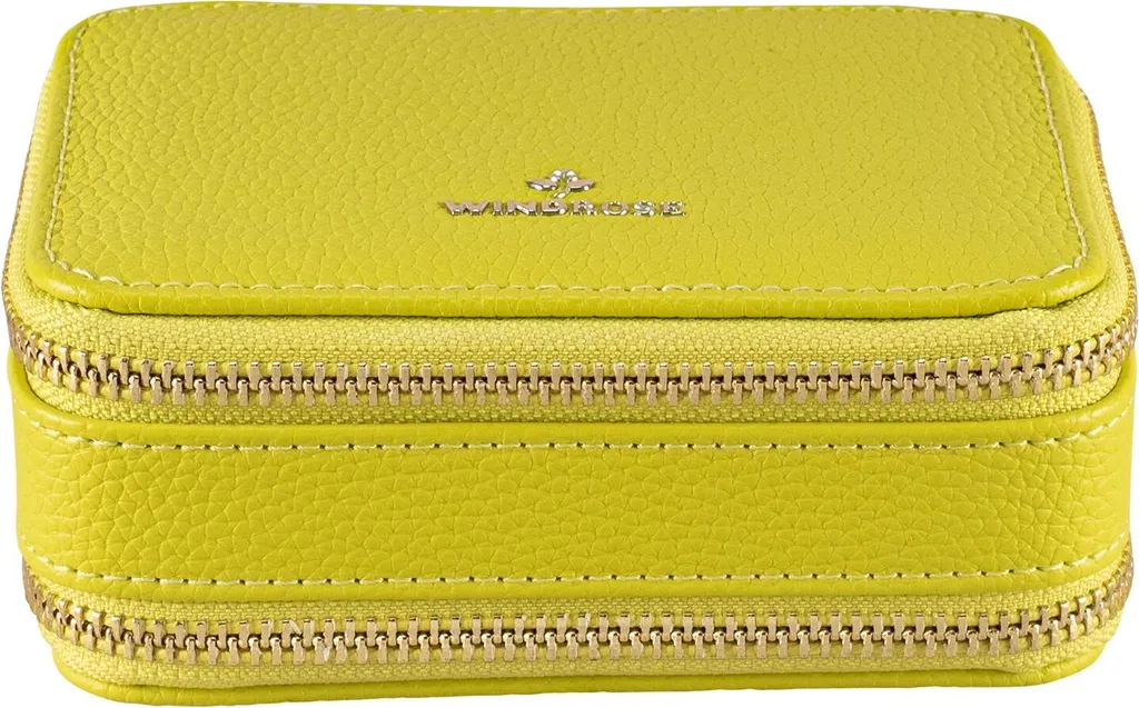 Boîte à Bijoux Aurora avec Miroir et Multi-Compartiments Jaune Fluorescent