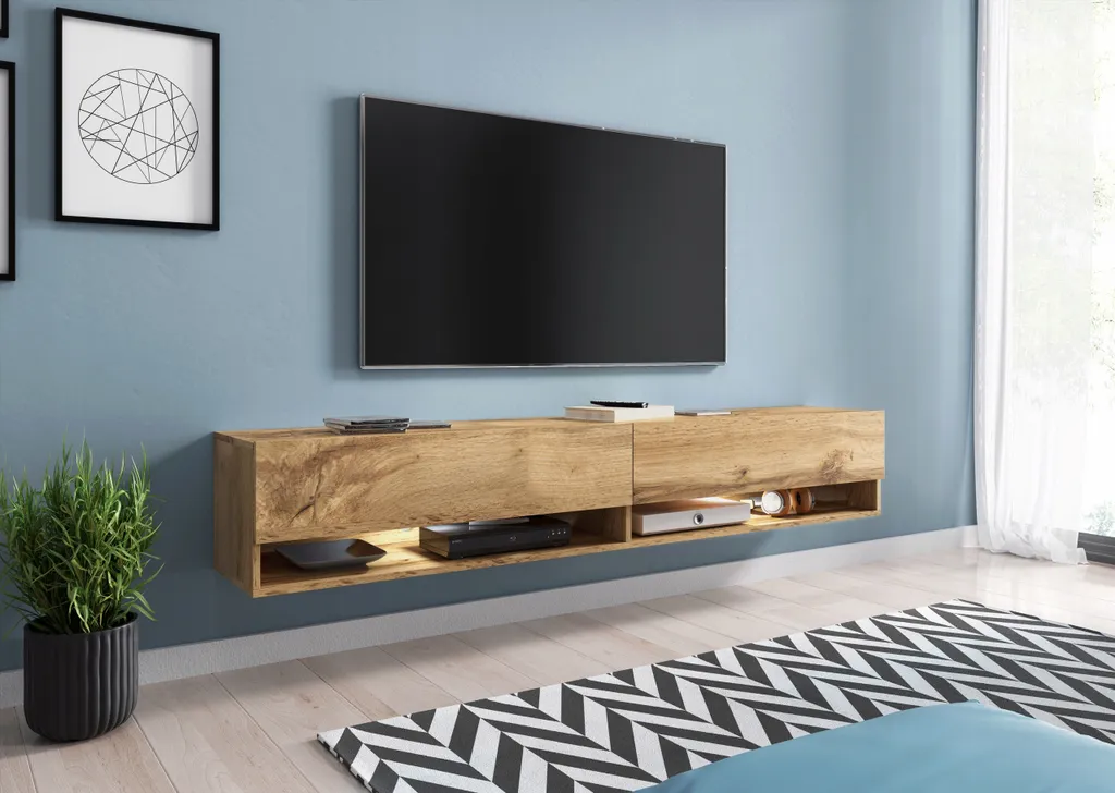 Meuble TV 180 cm CALIBURI chêne wotan - Idéal pour salon contemporain