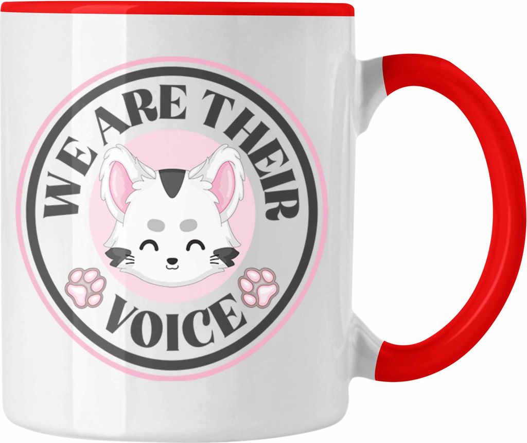 Trendation - Veganer Tasse Geschenk We Are Their Voice Statement Vegetarier Geschenkidee Tierschutz Tierschützer (Rot)