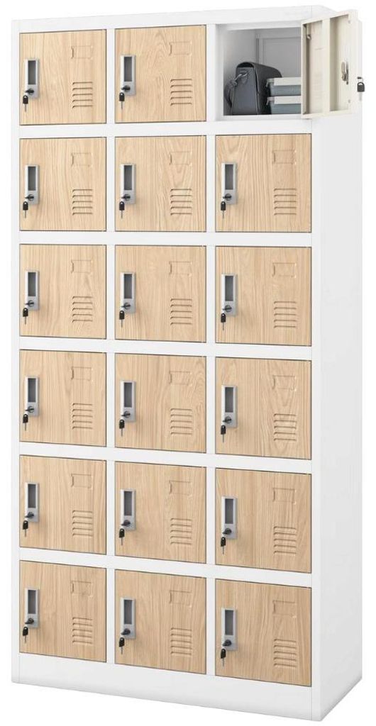 Schließfachschrank Spind KAROL 18 Fächer Etikettenhalter Lüftungsschlitze | Wertfachschrank Umkleideschrank Metall Kleiderspind 185x90x40cm Wei...