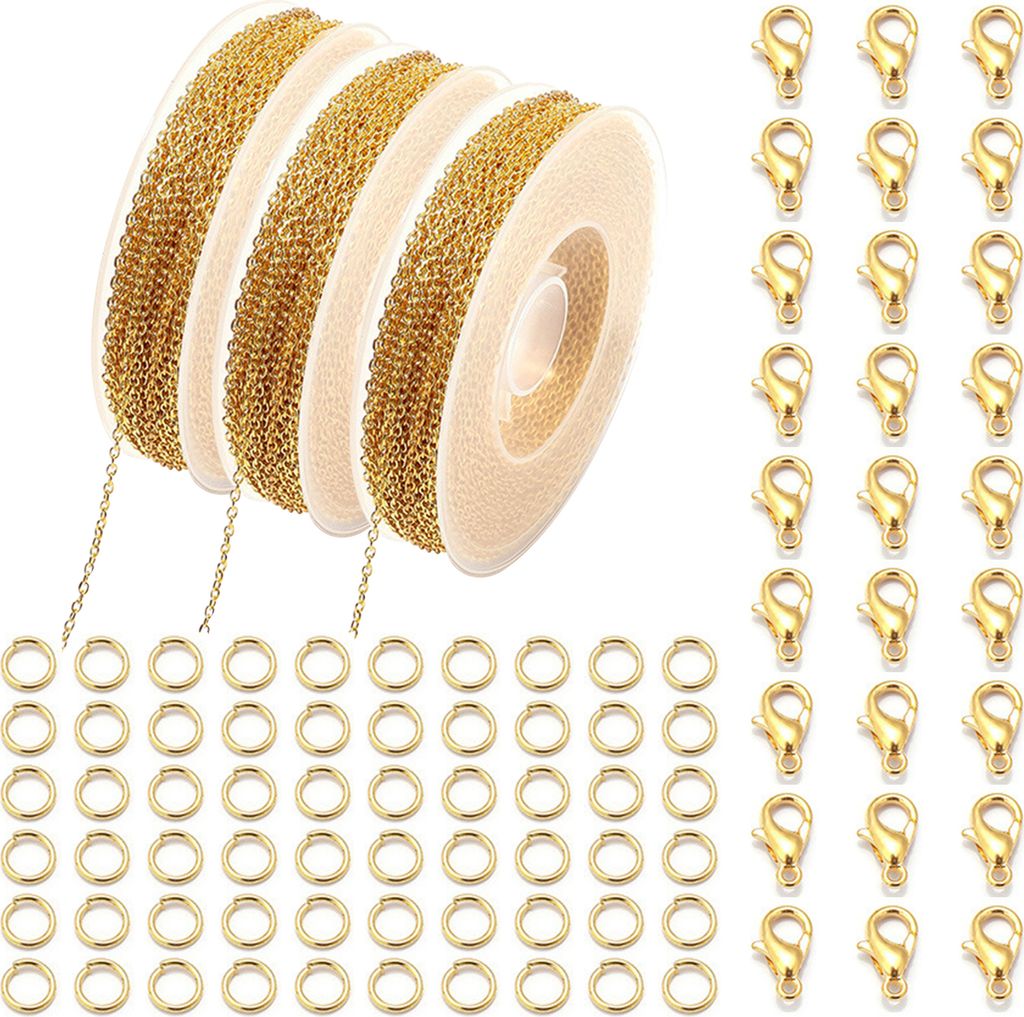 1 Set DIY -Schmuckherstellung Kette Langlebige Edelstahl -Halskettenketten mit Hummerverschlussringen Home Supply-Golden