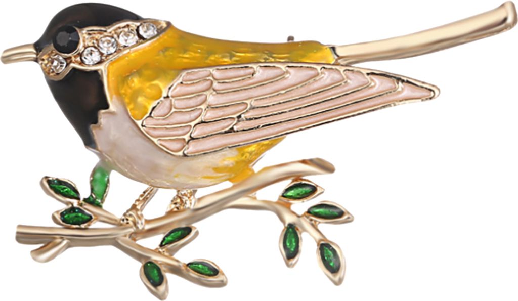 Mode Vogel Zweig Strass Intarsien Brosche Pin Frauen Denim Jacke Kragen Abzeichen-Gelb