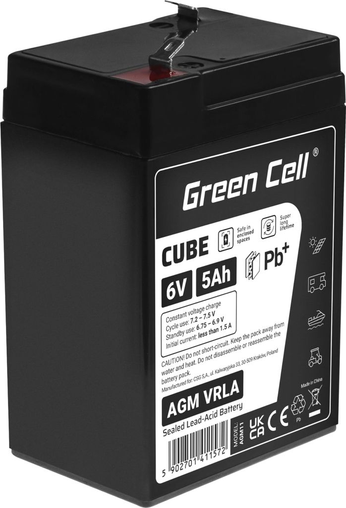 Green Cell AGM 6V 5Ah Akku VRLA Blei-Batterie Bleiakku Produktbild 