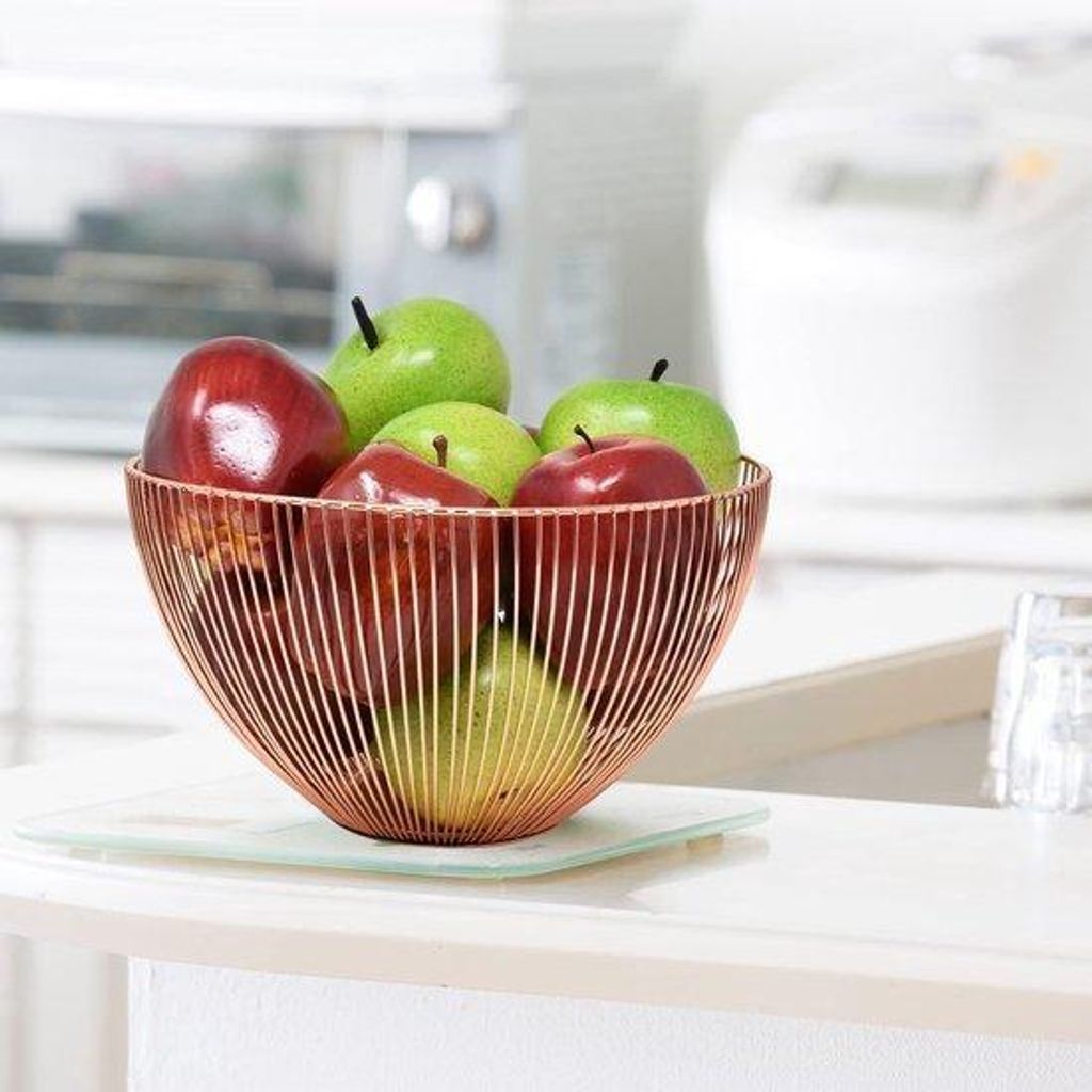 Roségold - moderner Obstteller kratzfest und antislip - metallener Obst- und Gemüseteller 25 cm für länger haltbare und frische Lebensmittel