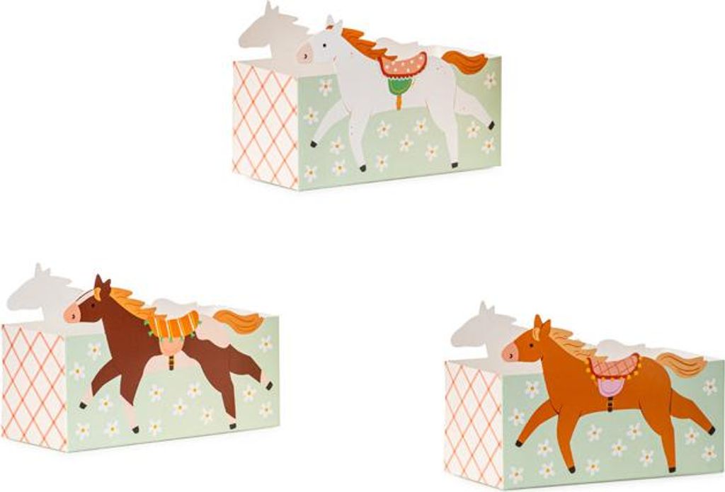 Snackbox Kinder 17x11x7cm Pferde Motiv 3er Set Grün / Braun