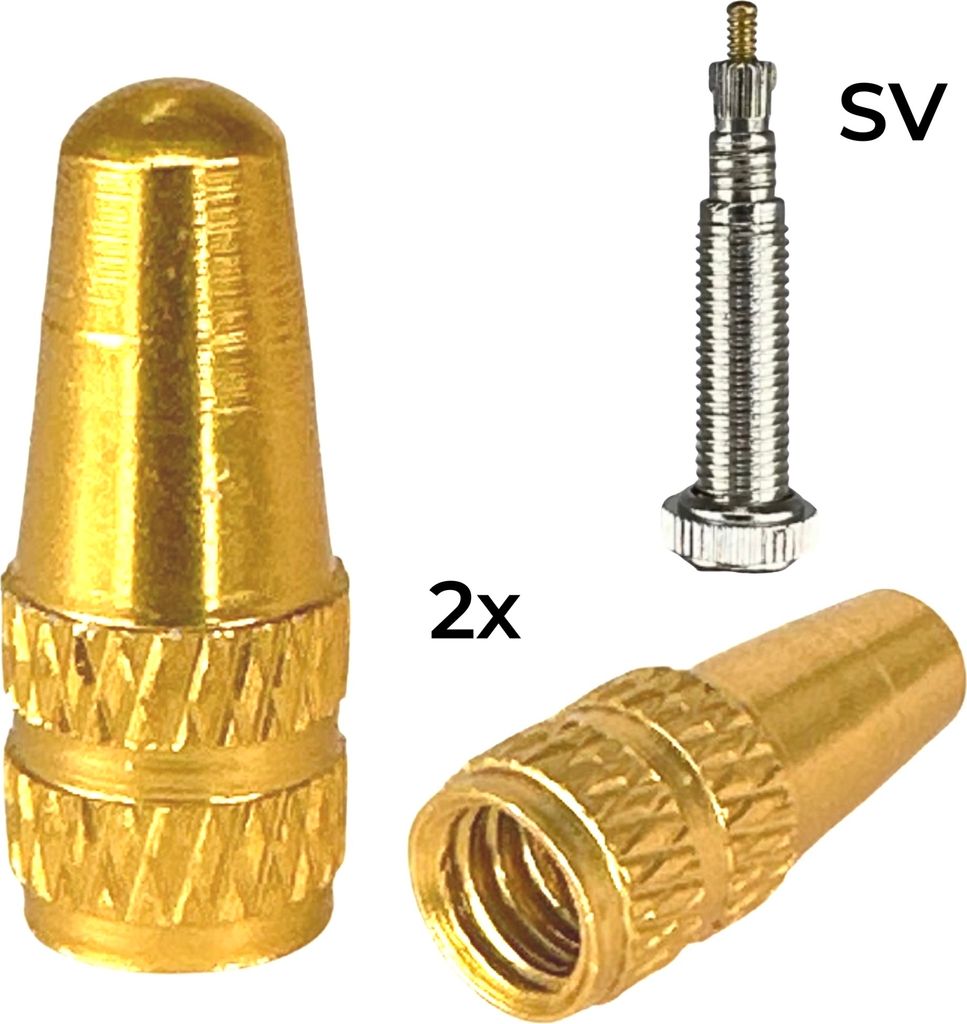 2 x F26 Fahrrad Alu Ventilkappen SV Presta / Französisch Gold