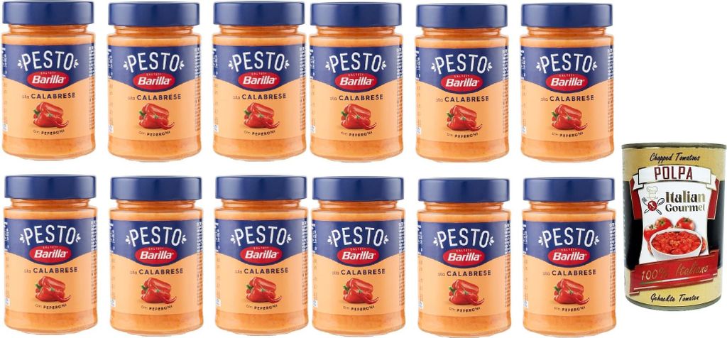 12x Barilla Pesto alla Calabrese 190g | Glutenfreie Italienische Pasta-Sauce mit Paprika, Peperoni, Ricotta, Pecorino Romano und Grana Padano, Nude...