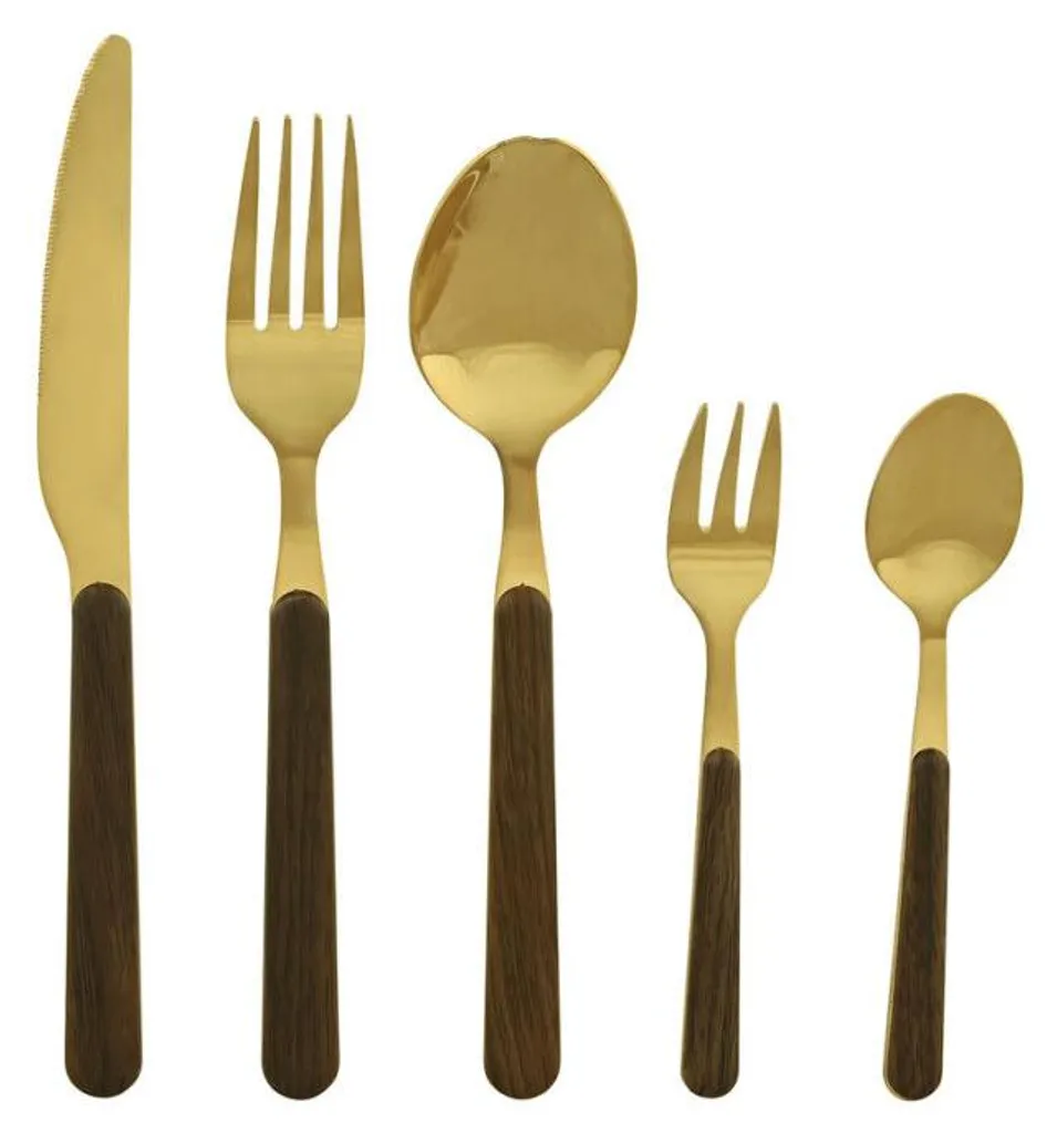 Ménagère Inox Durable Marron Or pour Table Moderne sans Rayures 20pc