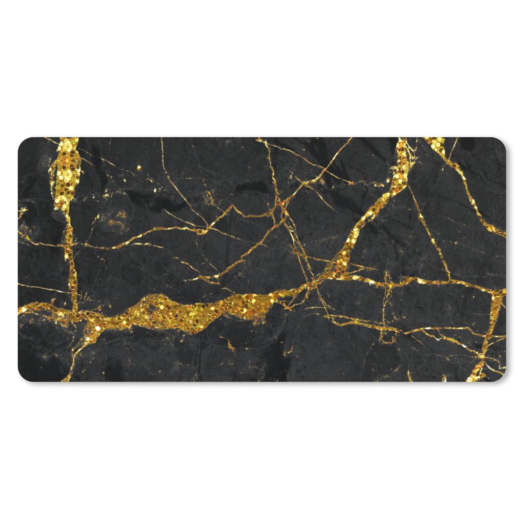 MuchoWow Mauspad Mousepad Marmor - Gold - Schwarz - Marmoroptik - Luxus - Glitzer 60x30 cm - Mousepads - Maus Mat - Pad - Mausunterlage - Nachhaltig