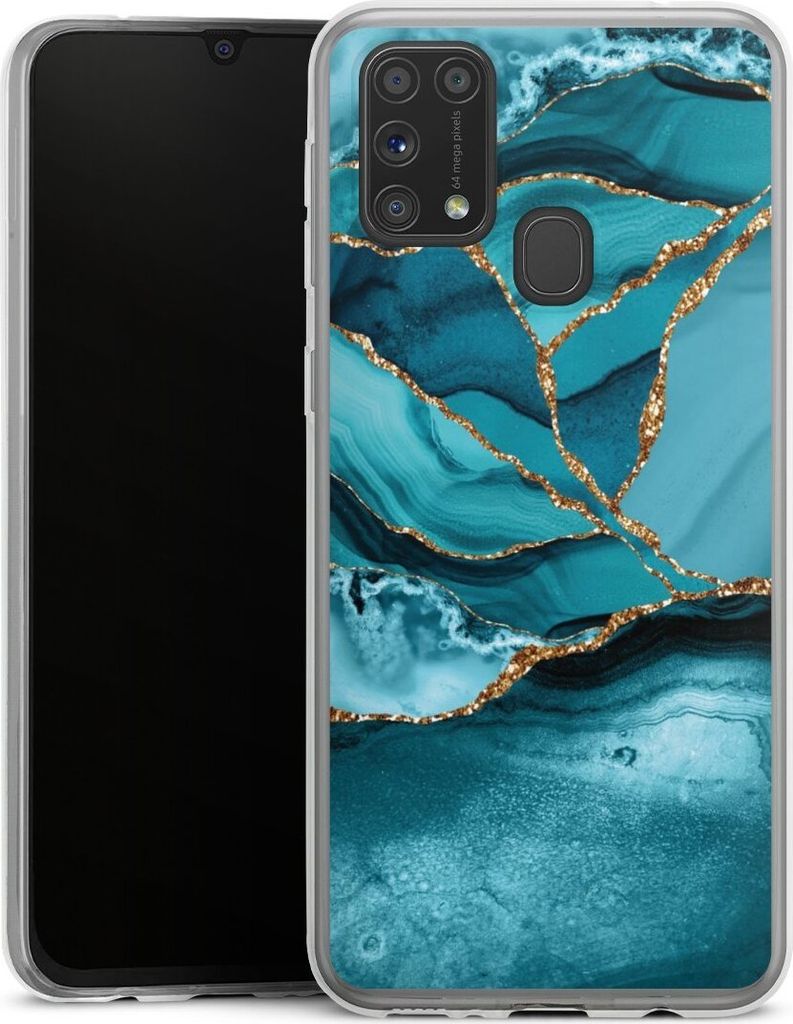 DeinDesign Slim Hülle für Samsung Galaxy M31 Silikon Case Ultra Dünn Handyhülle Edelstein Glitzer Look Marmor