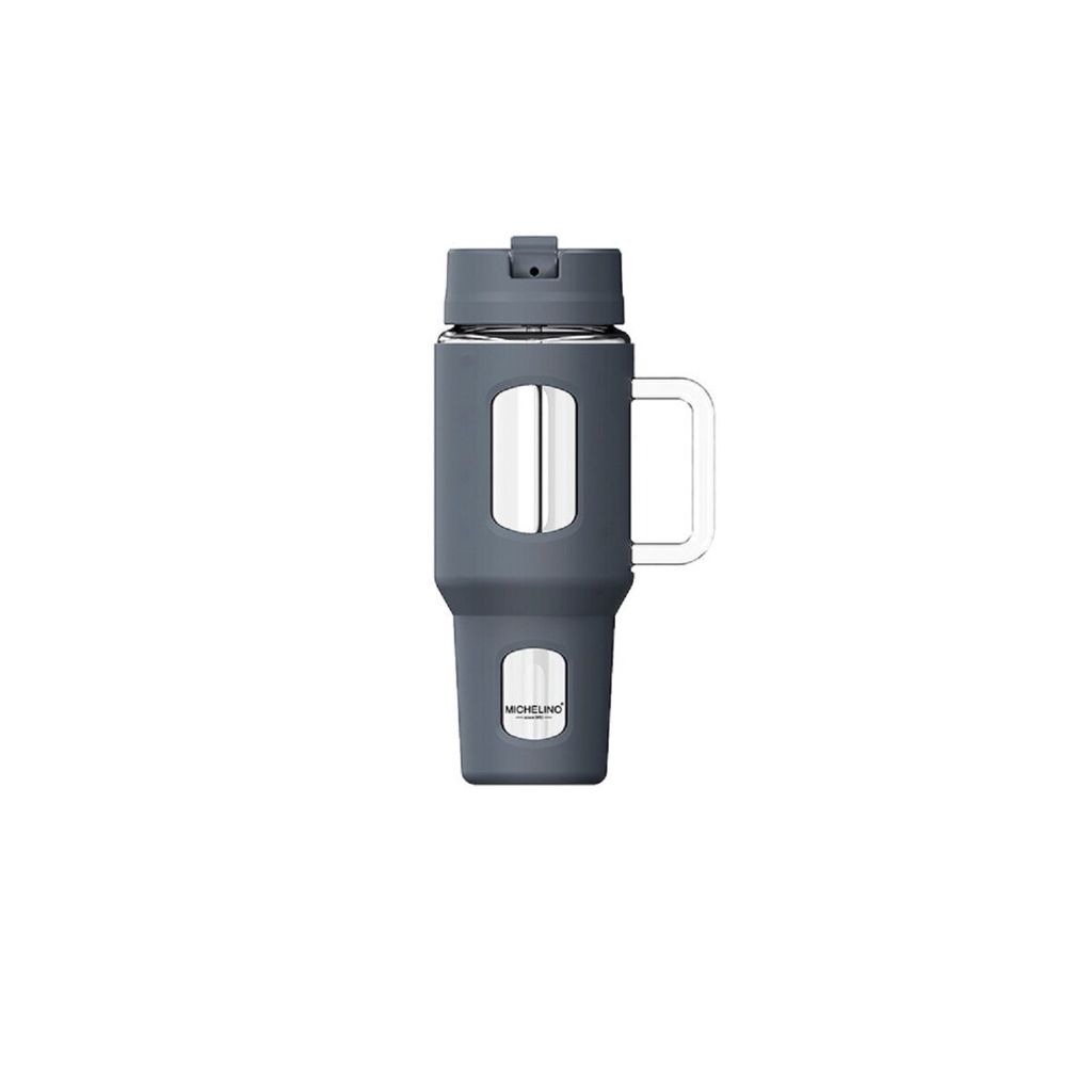 Glas Trinkflasche To Go 1,2L - Grau - Autobecher
