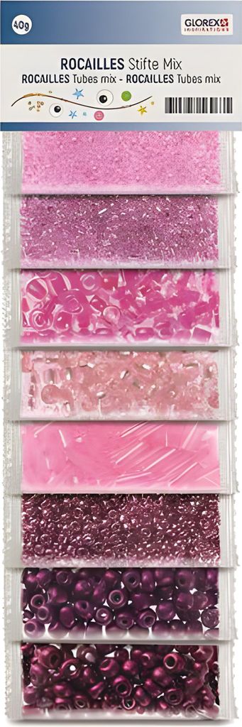 GLOREX Rocailles Stifte Mix 40g Rosatöne, 8 verschiedene Produktbild 