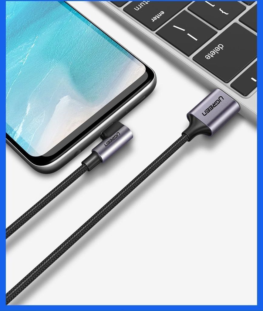 Ugreen Kątowy Kabel Przewód Usb - Usb Typ C 1M 3A Szary Zdjęcie produktu 5
