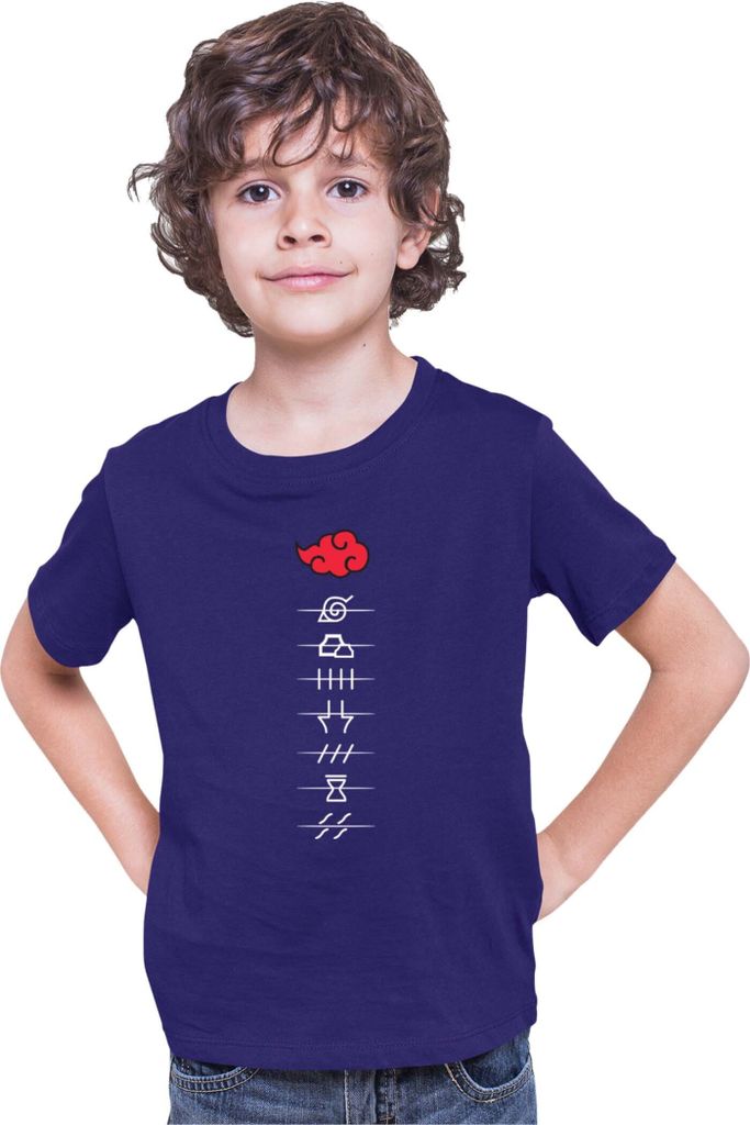 Kinder T-Shirt Japan Anime Manga Naruto Akatsuki Members Village Symbols, 7-8 Jahr - 128 / Dunkelblau