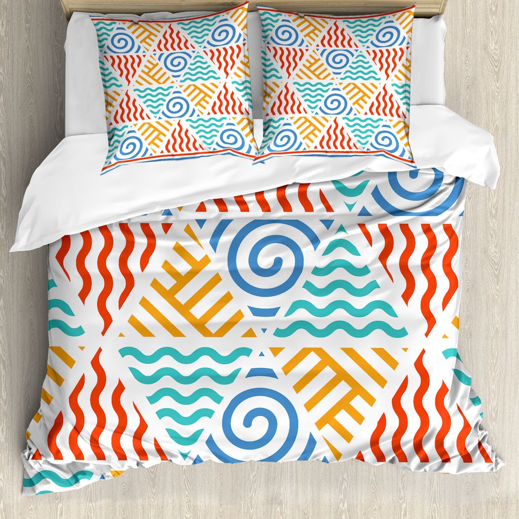 ABAKUHAUS Stammes Bettbezug, 4 Elements Retro Kunst, Milbensicher Allergiker geeignet mit Kissenbezügen, 200 cm x 200 cm - 80 x 80 cm, Marigold Te...