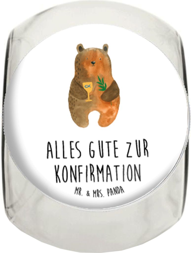 Mr. & Mrs. Panda Bonbonglas Bär Konfirmation L 870ml - Weiß - Geschenk, Evangelisch, Frischhaltedose, Teddy, Kirche, Dekoglas, Kaffeedose, schrau...