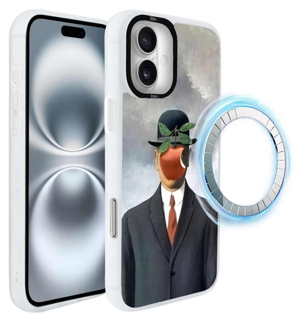 Schutzhülle für das iPhone 16 Plus, MagSafe-kompatibel, mattweiße Seiten, Der Menschensohn, Gemälde von René Magritte