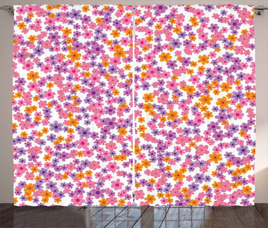 ABAKUHAUS Blumen Rustikaler Gardine, Wiese der Frühlings-Gänseblümchen, Schlafzimmer Kräuselband Vorhang mit Schlaufen und Haken, 280 x 225 cm,...