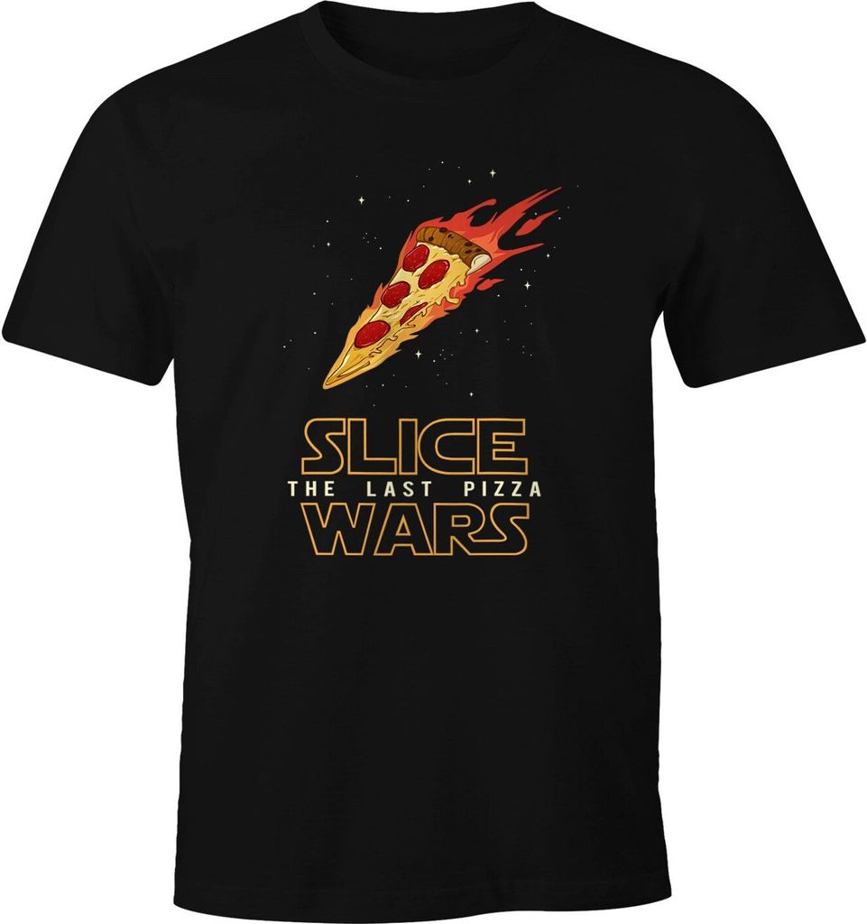 Herren T-Shirt Slice Wars the last Pizza Retro Parodie Fun-Shirt Moonworks schwarz L