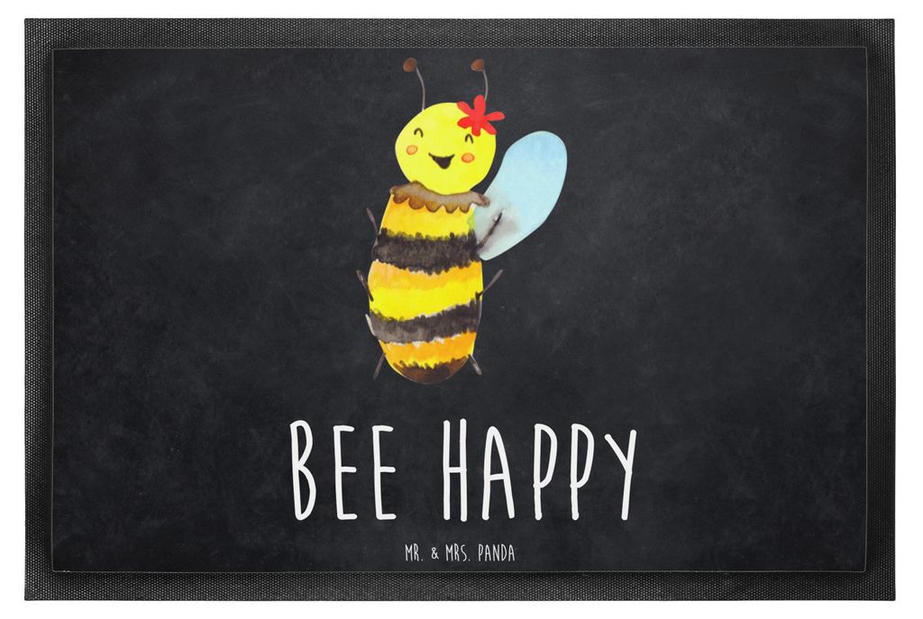 Mr. & Mrs. Panda Fußabstreifer Biene Happy 60 x 90 cm - Kreidetafel - Geschenk, Bodenvorleger, Schmutzmatte, Fussmatte, Fußabtreter, fußmatte, G...