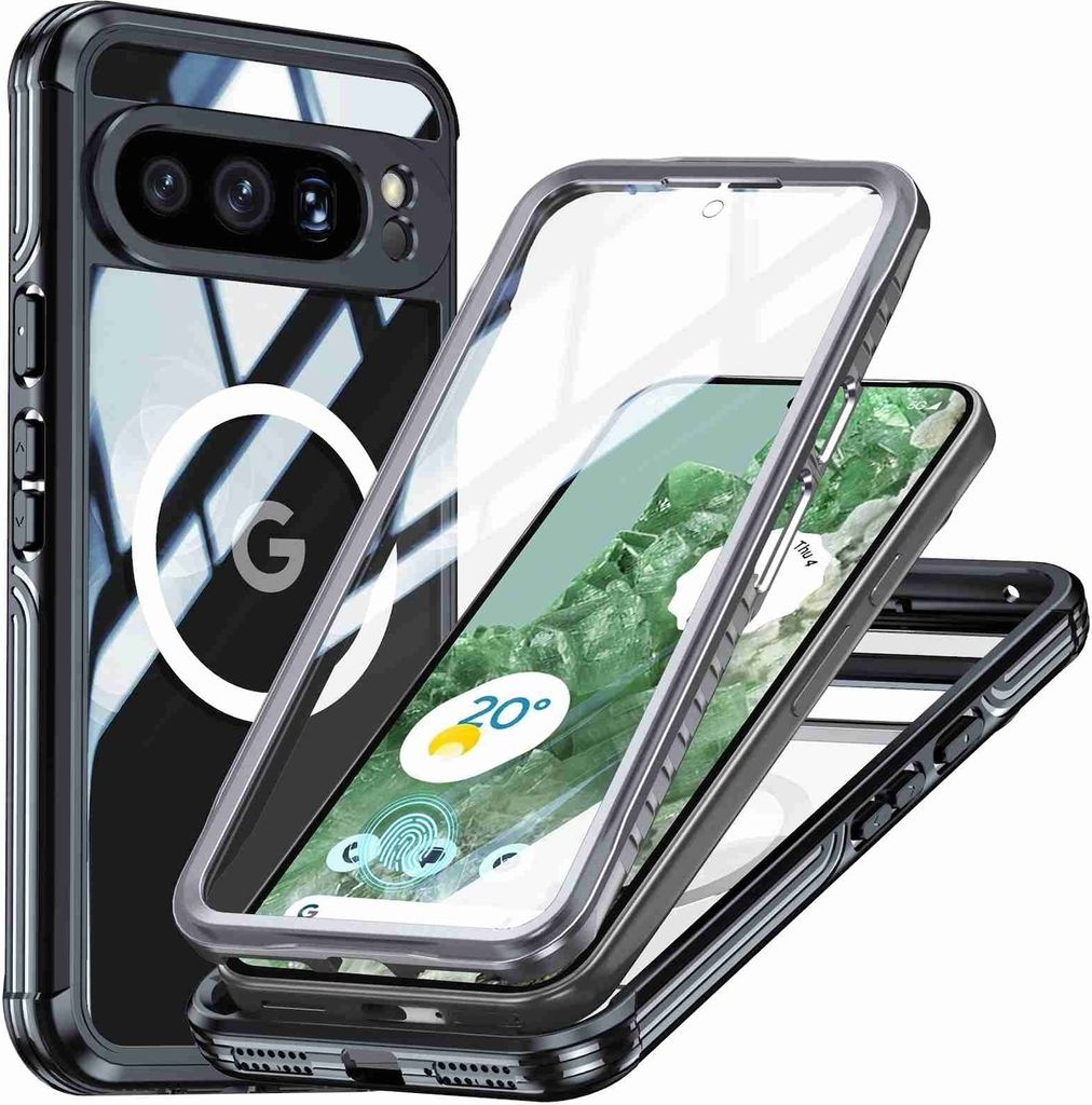 Für Google Pixel 9 Pro XL MagSafe 360 Full Body Hybrid Tasche Bumper Schwarz
