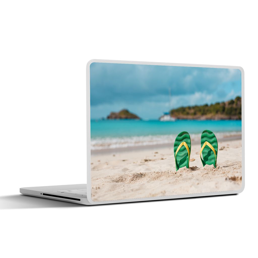 MuchoWow Laptop Aufkleber Sticker Cover Strand - Pantoffeln - Grün 25x18 cm - Laptop-Deko