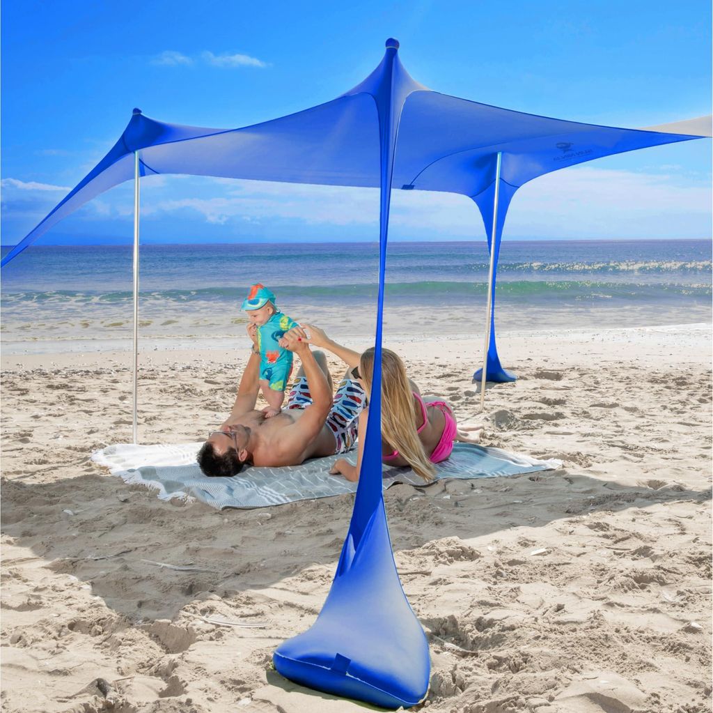 SUN NINJA Strandzelt mit UPF50+ - Sonnenschutz Strand Sonnensegel mit Sandschaufel & Erdnägeln - Strandmuschel Baby UV Schutz 50 - Beach Tent