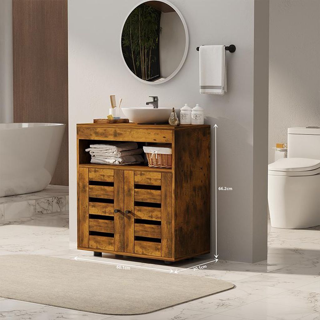 Badezimmerschrank stehend unter Waschbecken mit Regalen