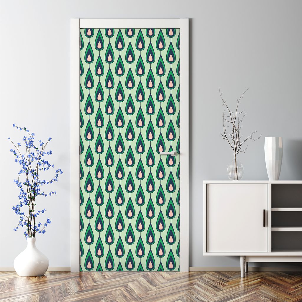 Dekorative Türaufkleber Aufkleber selbstklebend Abnehmbarerdeko Vintage grün Muster 77 x 200 cm