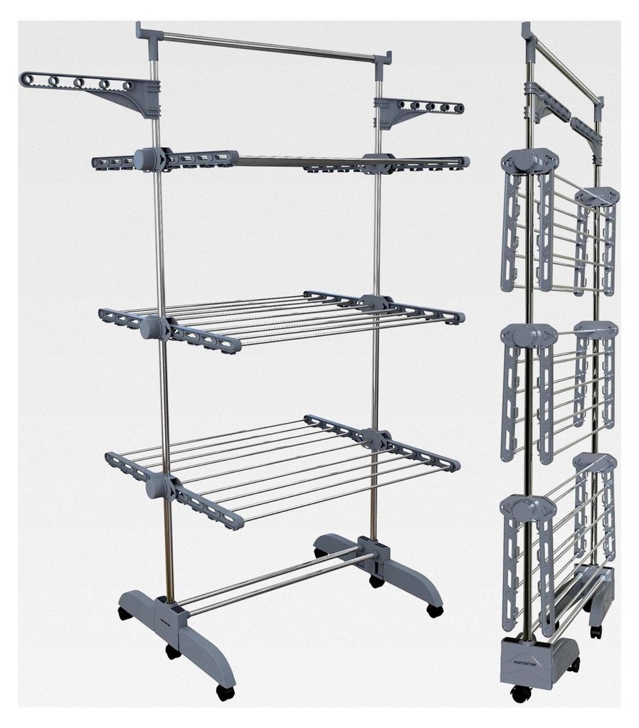 Klappbarer Wäscheständer Turm mit 5 Ebenen und 58 Haken für Kleiderbügel – Bis 40 kg – Ständer mit 24 Edelstahlstangen – Für Innen- und...