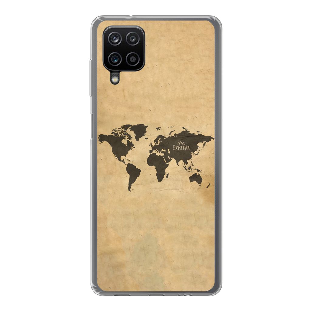MuchoWow Handyhülle Schutzhülle Hülle für Samsung Galaxy A12 Weltkarte - Vintage - Erforschen Silikon Softcase Handy Hülle - Bild