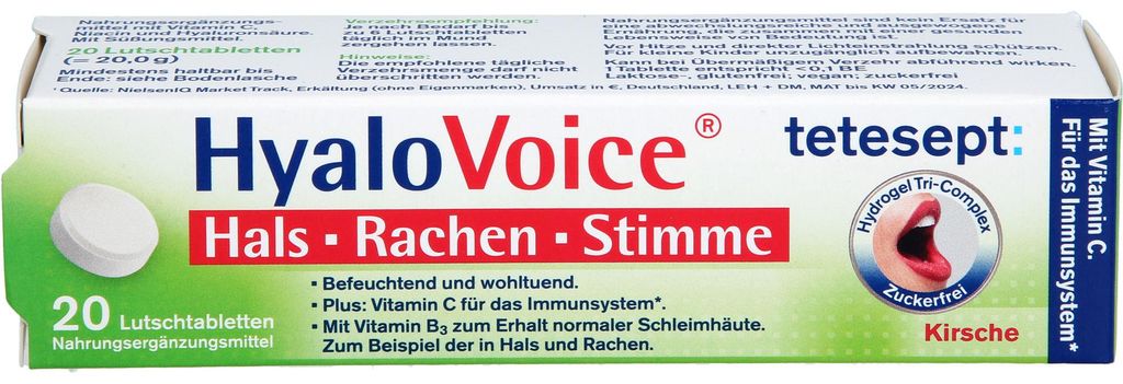 Tetesept HyaloVoice – pastylki do ssania na gardło, krtań i Zdjęcie produktu 