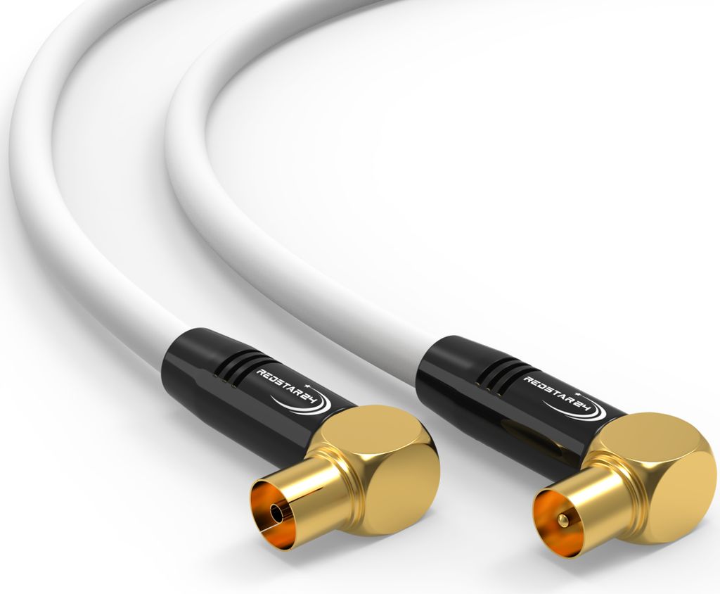 HD Antennenkabel Digital TV Kabel 135db 90° Koax Stecker Buchse VERGOLDET 4K UHD Weiß 7,5m