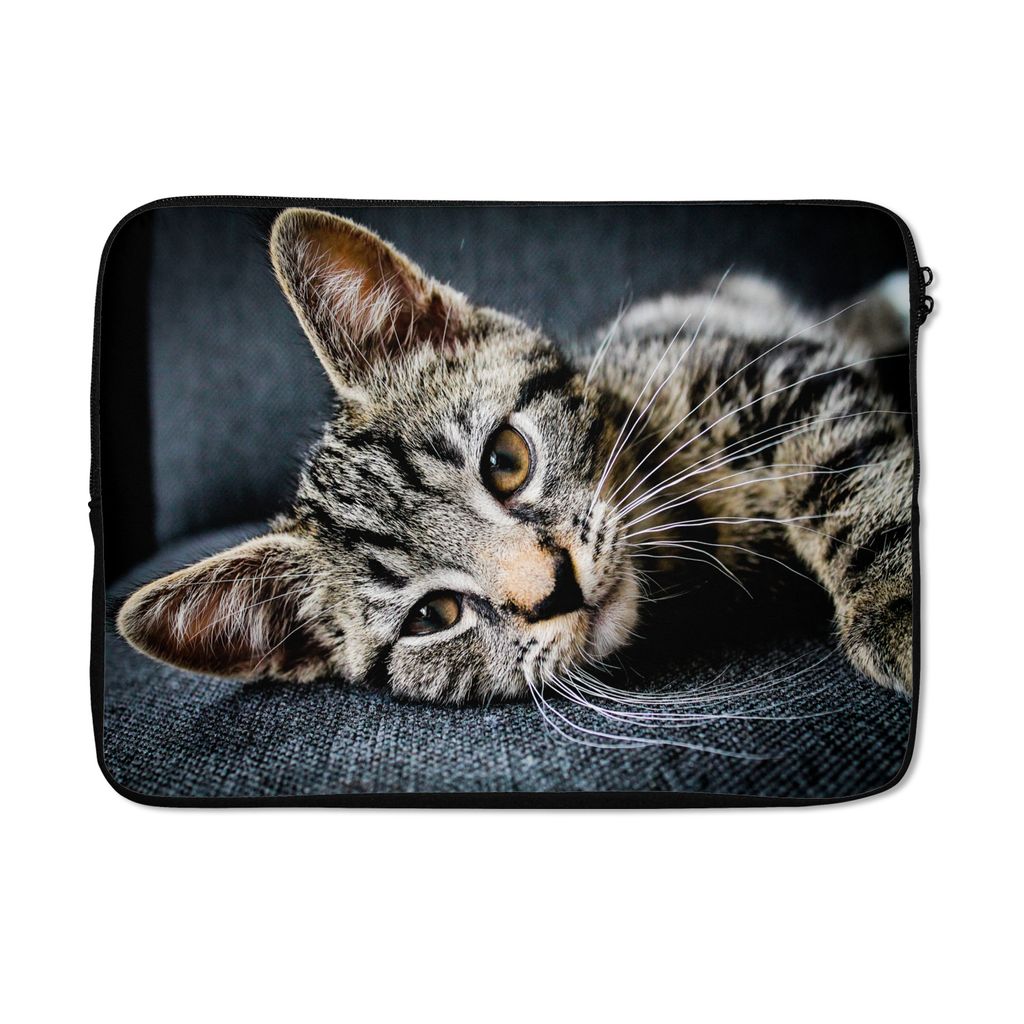 MuchoWow Laptop Hülle 13 Zoll Kater - Bank - Licht Laptoptasche - Laptophülle - Sleeve - Rundumschutz