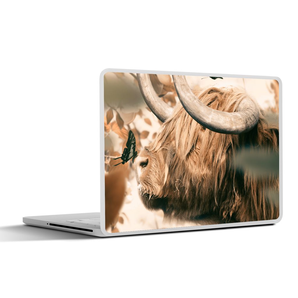 MuchoWow Laptop Aufkleber Sticker Cover Schottischer Hochländer - Schmetterling - Tiere 31x22.5 cm - Laptop-Deko